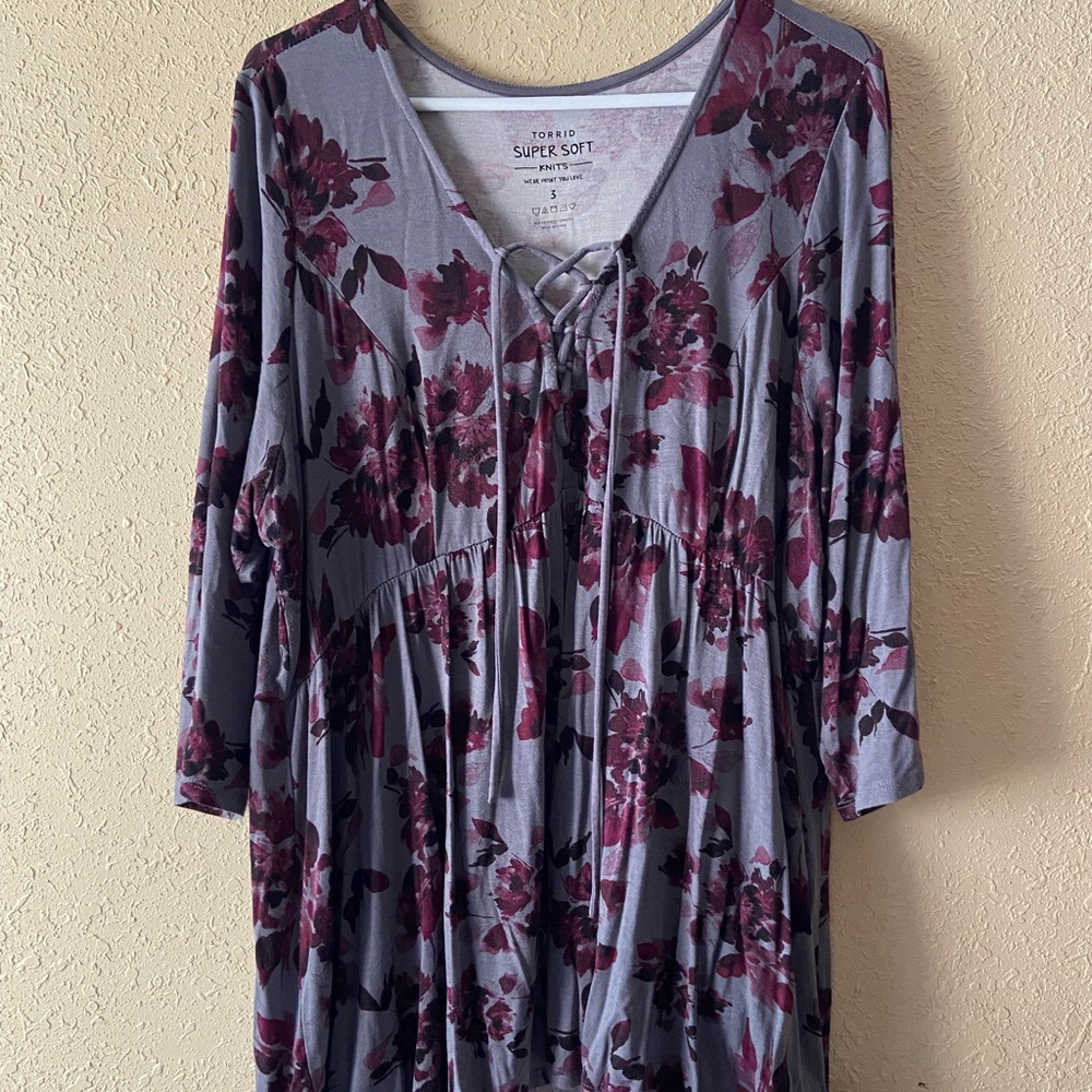 Super soft floral lace-up babydoll tee from Torrid